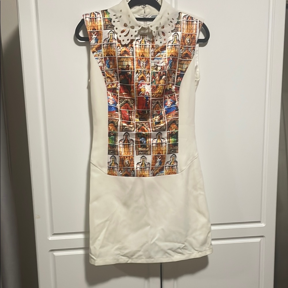 White Collared Dress with Colorful Print
